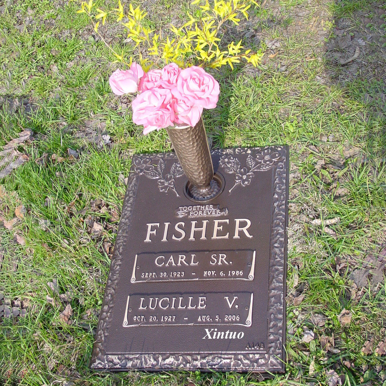 Flat Bronze Headstone with Vase