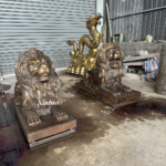 bronze lion statues outdoor